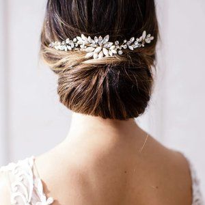 BRIDES AND HAIRPINS Gold Swarovski Crystal Marquise Floral Halo with Combs